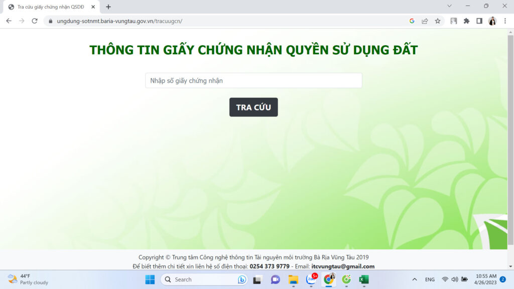 Tra cứu thông tin giấy chứng nhận quyền sử dụng đất tại Bà Rịa, Vũng Tàu